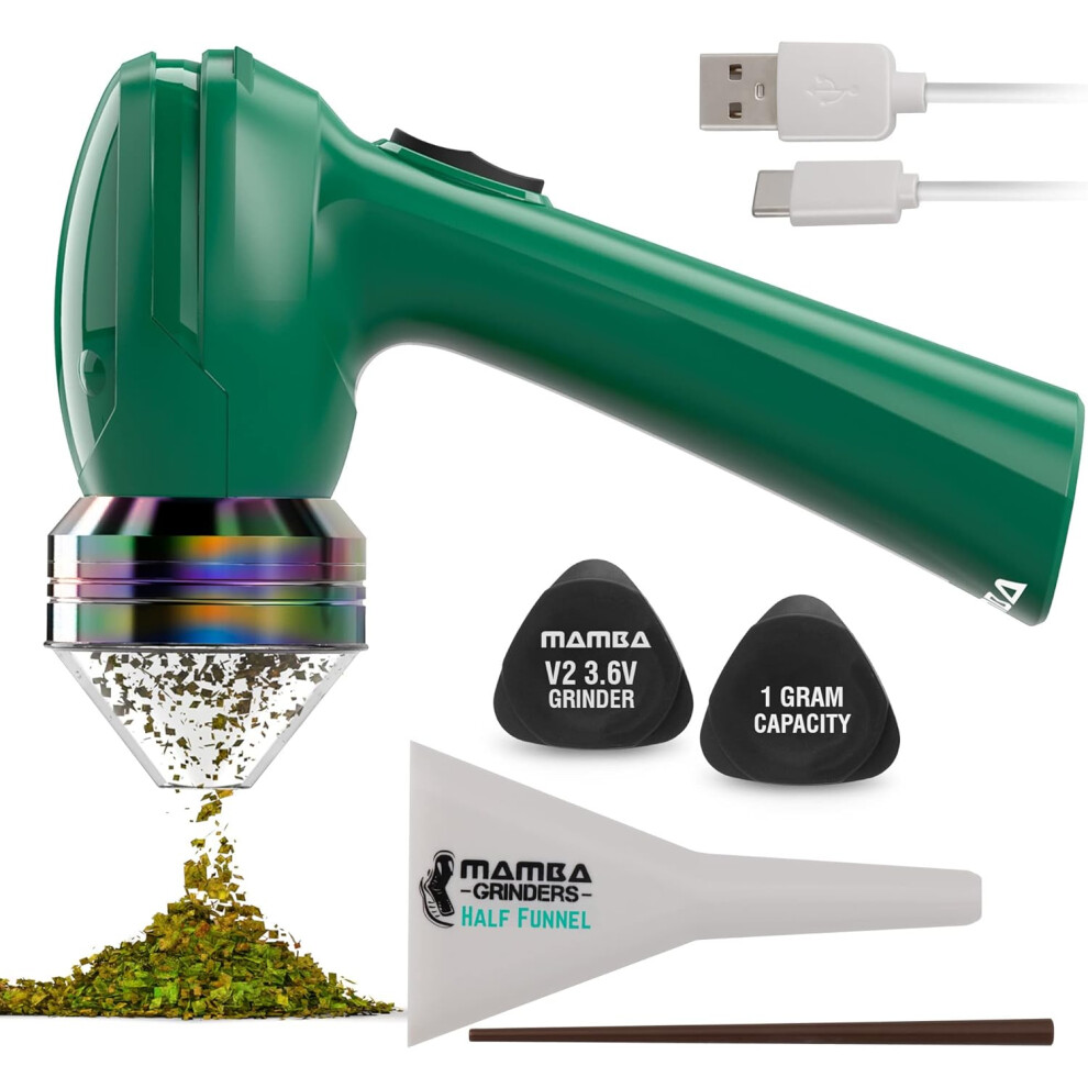 (Green) Mamba Original 1g Green Electric Portable Herb Grinder. USB Powered Essential Kitchen Mill for Grinding