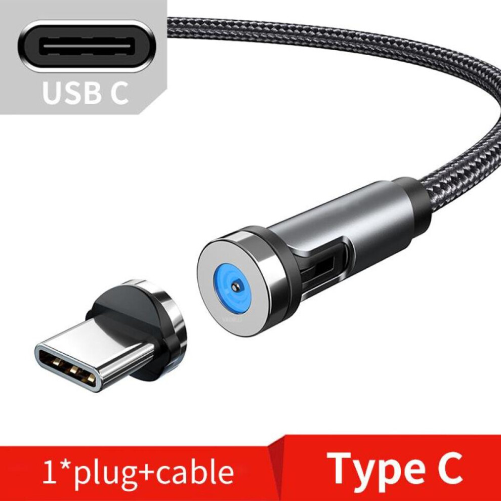 (Type-C, Black) VAORLO 540 Rotate Magnetic Cable Fast Charging Magnet Charger Micro USB Type C Cable Mobile Phone Wire Cord For iPhone Xiaomi