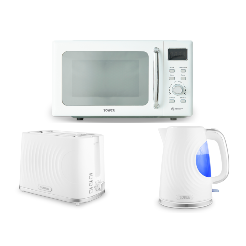 Tower Tower Sonar White Kettle 2 Slice Toaster & Digital Microwave Set