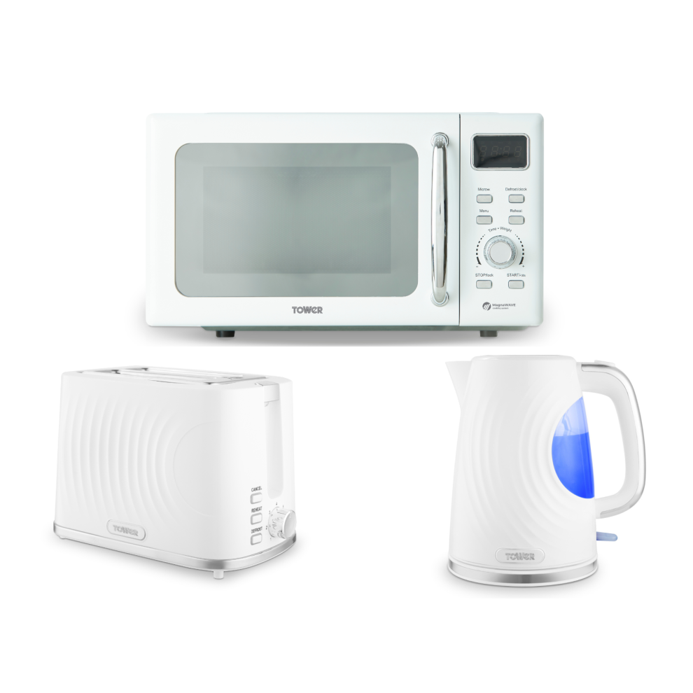Tower Sonar Kettle 2 Slice Toaster & Digital Microwave Set White