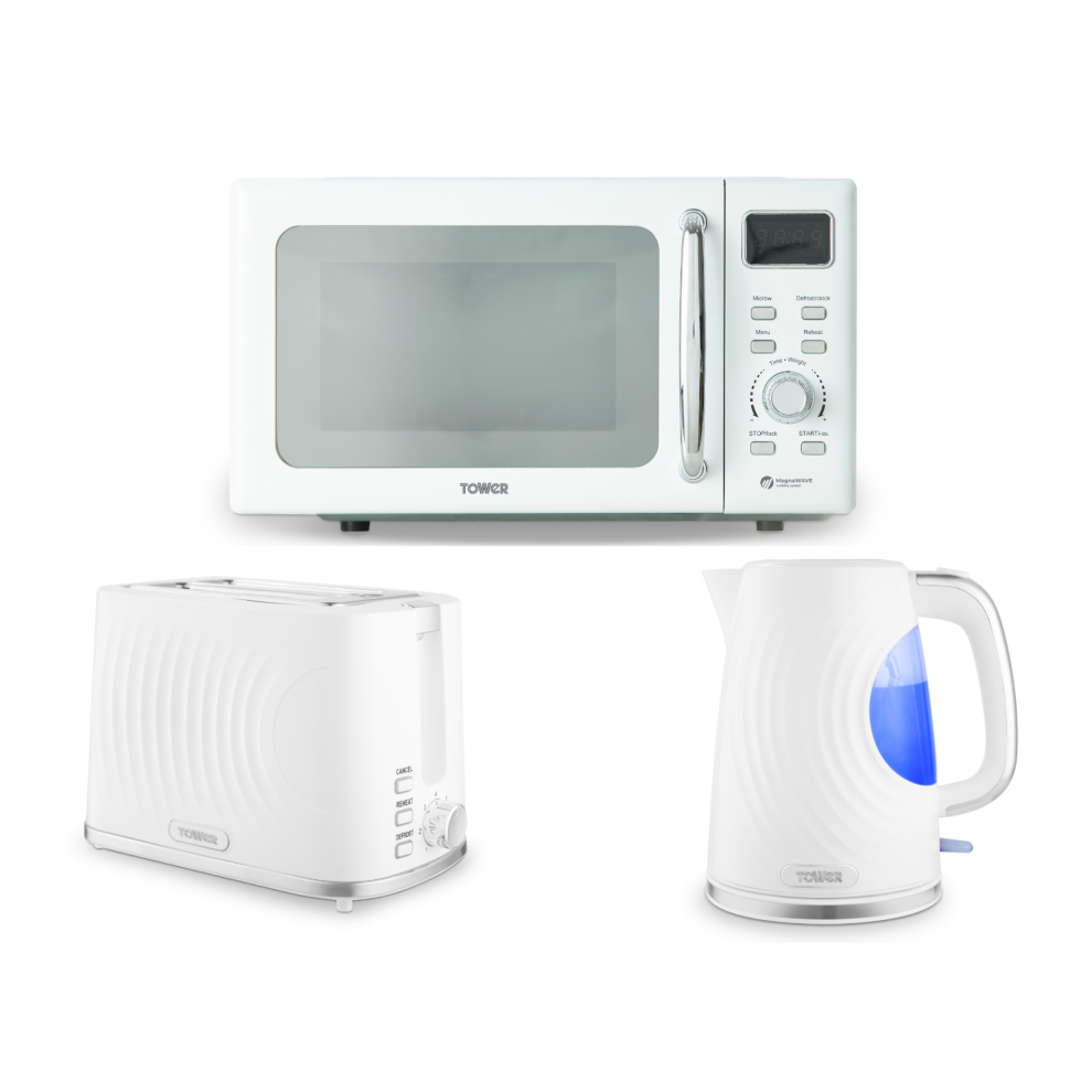 Tower Sonar White Kettle 2 Slice Toaster & Digital Microwave Set