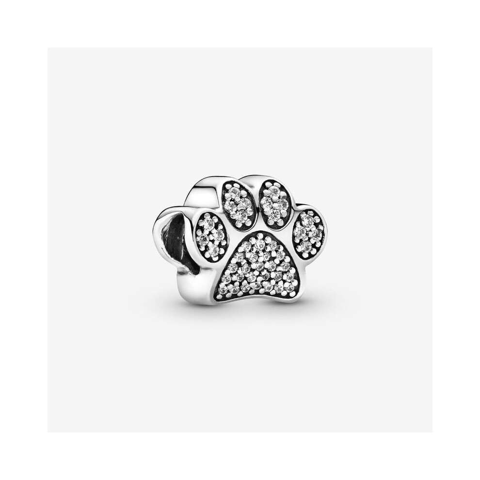 Sparkling paw print bead sterling silver charm for pandora bracelet