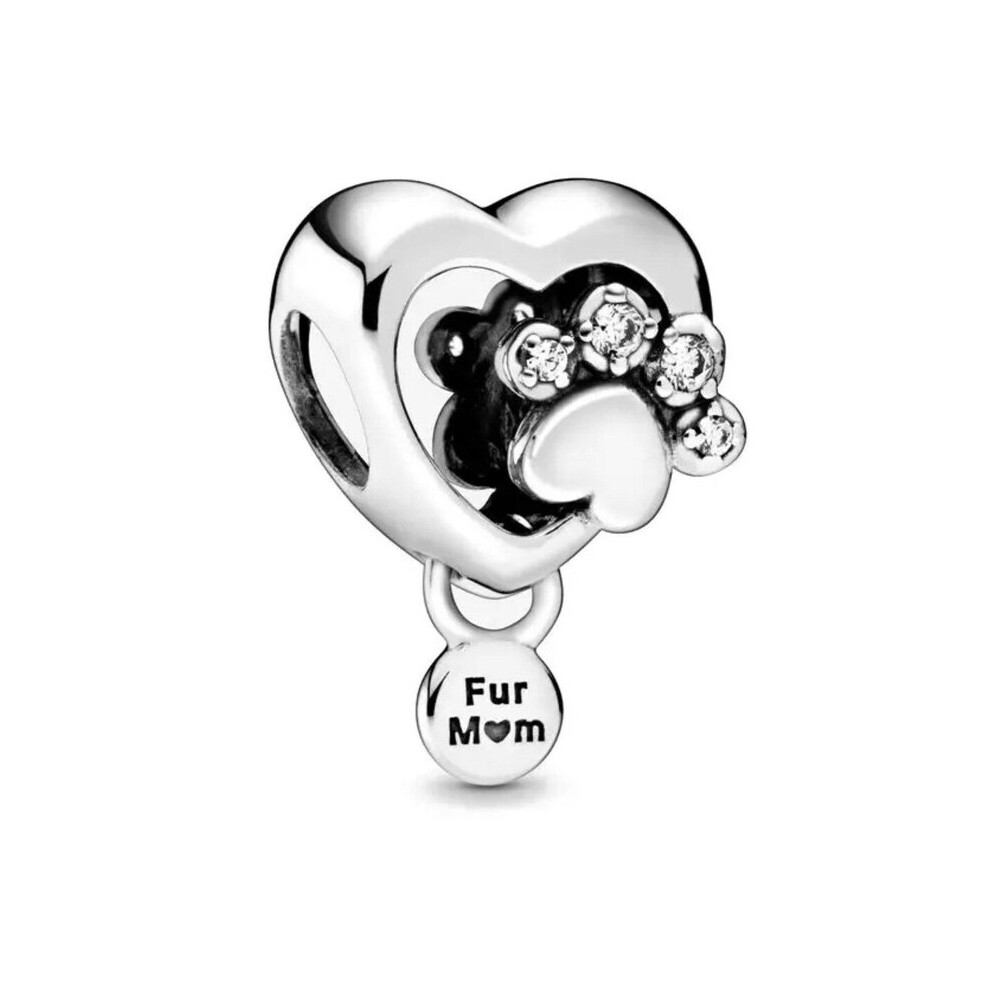 Sparkling Paw Print Fur sterling silver charm for pandora bracelet