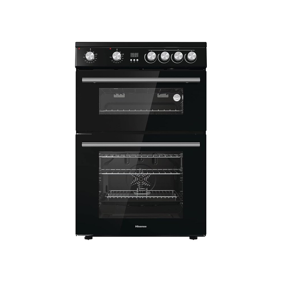 Hisense HDE3211BBUK 60cm Electric Cooker with Ceramic Hob-Black , A Rated Double Oven [Energy Class A]