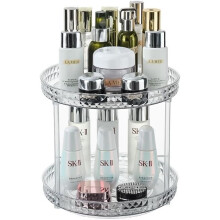(Clear, 2 Tier) 360° Rotating Makeup Organizer Bathroom Carousel Spinning Holder Rack, Large Capacity Cosmetics Storage Vanity Shelf Countertop Fits Cosmetics