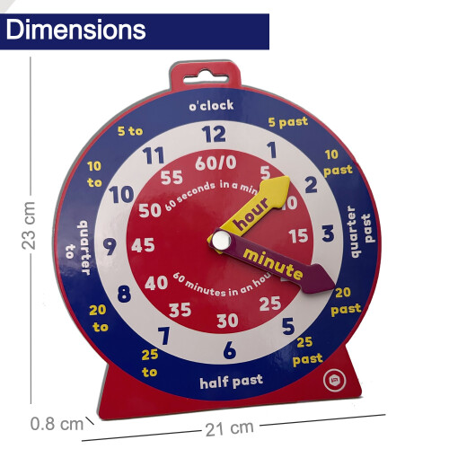 Early Learning Educational Teaching Clock with Moveable Hands and Magnetic Back. 2