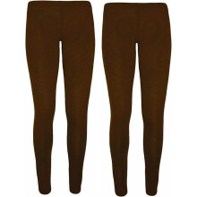 (Brown, 4-5 Years) Panzy 2 Pack Girls Kids Children Plain Stretchy 95% Cotton Leggings Ages 5 to 13
