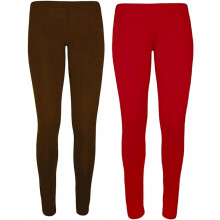 (Brown/Red, 4-5 Years) Panzy 2 Pack Girls Kids Children Plain Stretchy 95% Cotton Leggings Ages 5 to 13