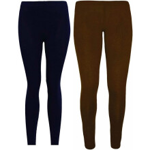 (Brown/Navy, 4-5 Years) Panzy 2 Pack Girls Kids Children Plain Stretchy 95% Cotton Leggings Ages 5 to 13