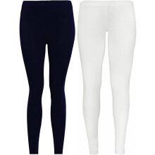 (Navy/White, 9-10 Years) Panzy 2 Pack Girls Kids Children Plain Stretchy 95% Cotton Leggings Ages 5 to 13