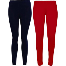 (Red/Navy, 4-5 Years) Panzy 2 Pack Girls Kids Children Plain Stretchy 95% Cotton Leggings Ages 5 to 13