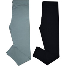 (Black/Silver Grey, 13 Years) Panzy 2 Pack Girls Kids Children Plain Stretchy 95% Cotton Leggings Ages 5 to 13