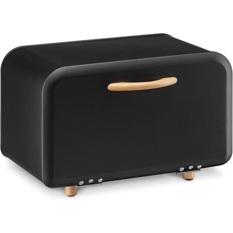 (Black) Bread Bin - Metal Bread Box Storage Tin with Front Opening Drop Down Door for Kitchen Counter or Shelf - Bakery Storage Container - Black