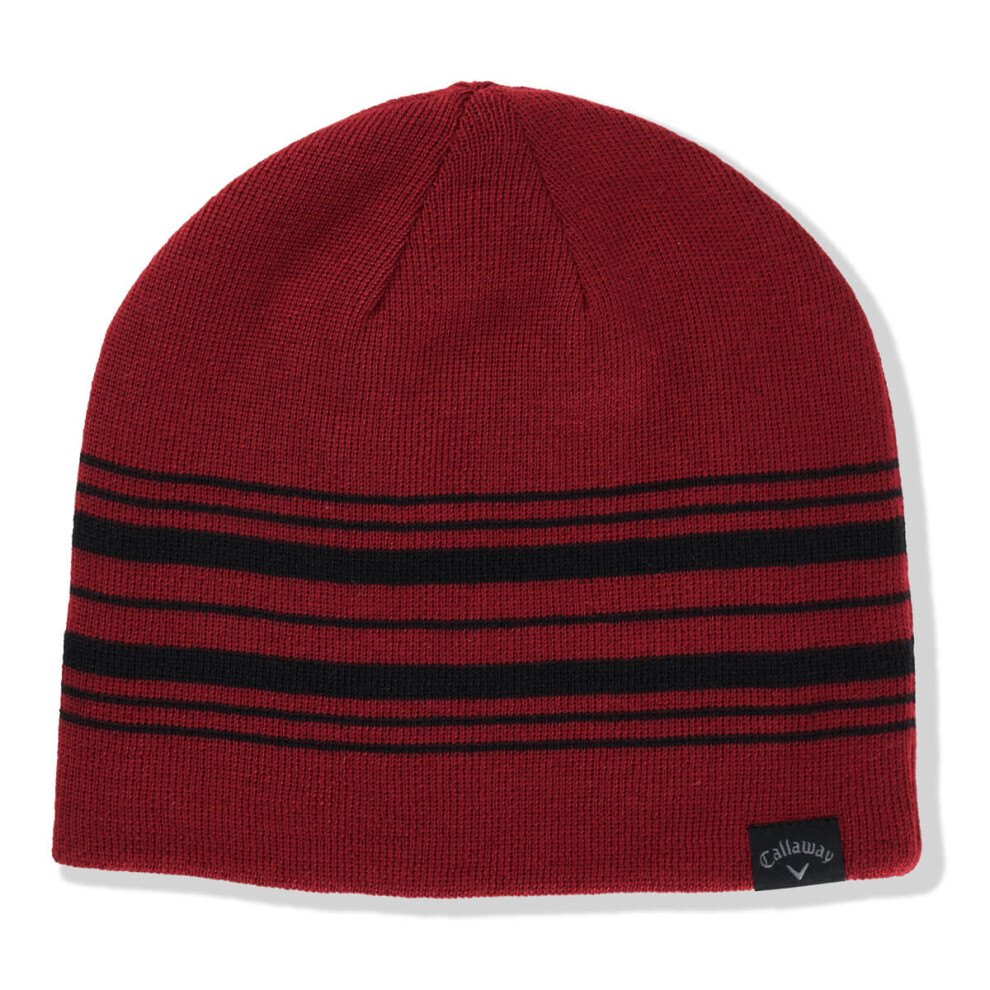 (One Size, Cardinal) Callaway Golf Mens Tour Authentic Reversible Striped One Size Beanie Hat