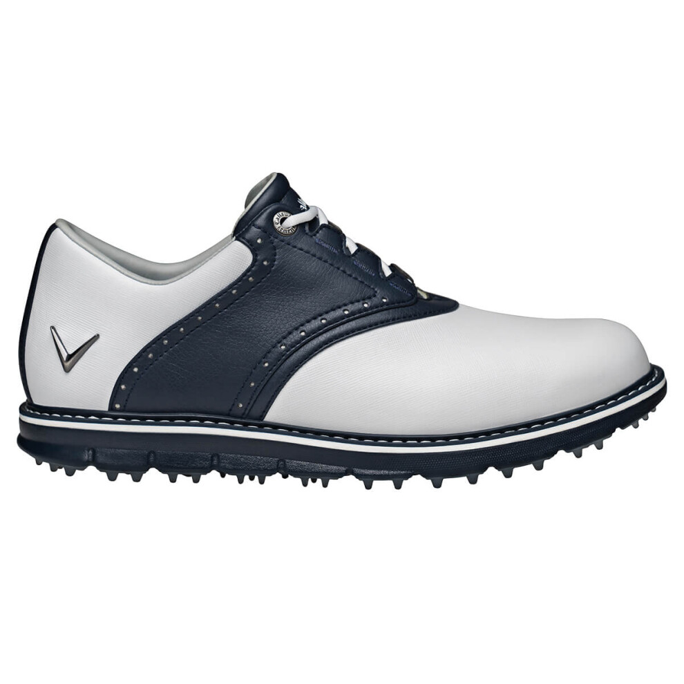 (UK 7, White/Navy) Callaway Golf Mens M597 LUX Leather Upper Spikeless Cushioned Golf Shoes