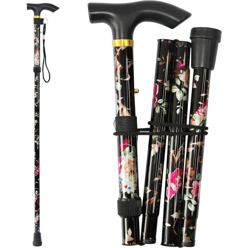 Black Floral Walking Cane 92cm 1