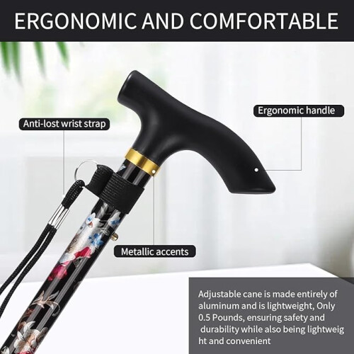 Black Floral Walking Cane 92cm 2