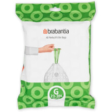 Brabantia PerfectFit Bin Liners (Size G/23-30 Litre) Thick Plastic Trash Bags with Tie Tape Drawstring Handles (40 Bags)