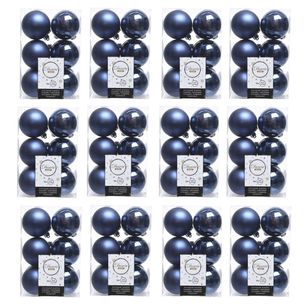 144 Midnight Blue Christmas Baubles Shatterproof Tree Decoration 6cm