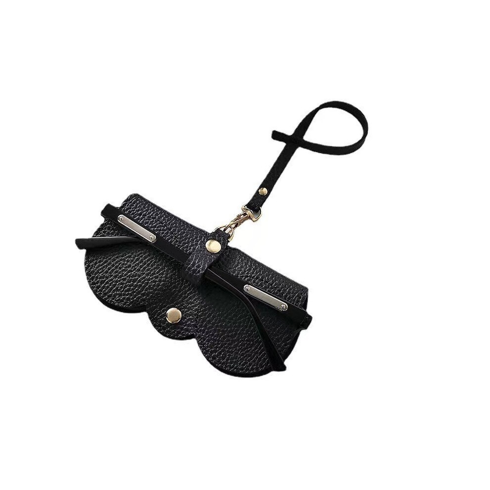 (Black) Litchi Embossed Glasses Cover Cute Hanging PU Leather Sunglasses Reading Storage Bag Portable Travel Eyewear Holder