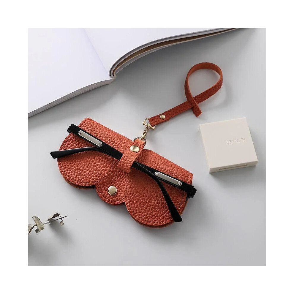 (Orange) Litchi Embossed Glasses Cover Cute Hanging PU Leather Sunglasses Reading Storage Bag Portable Travel Eyewear Holder