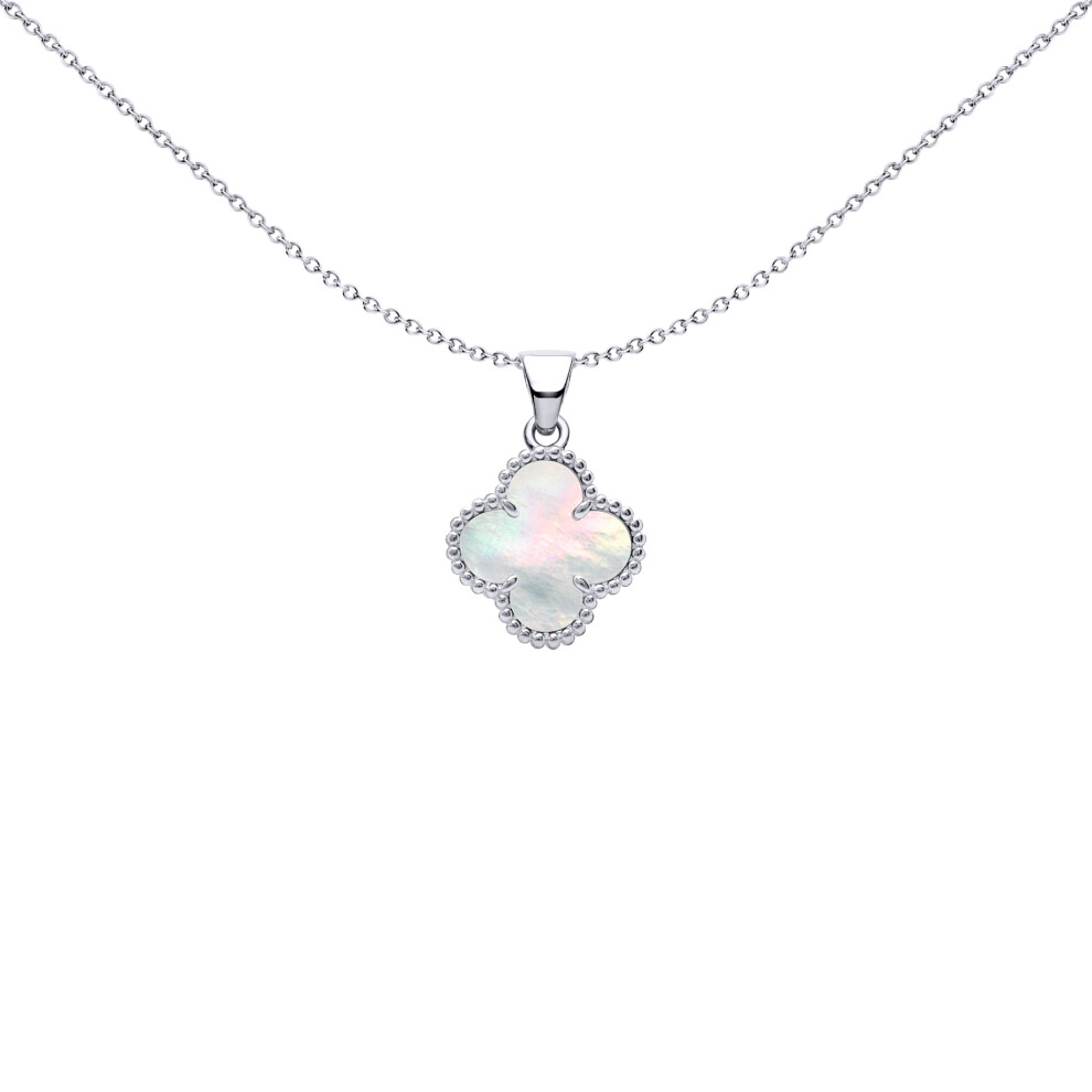 Jewelco London Rhodium Silver Clover Mother of Pearl Lucky Clover Charm Pendant - APD230