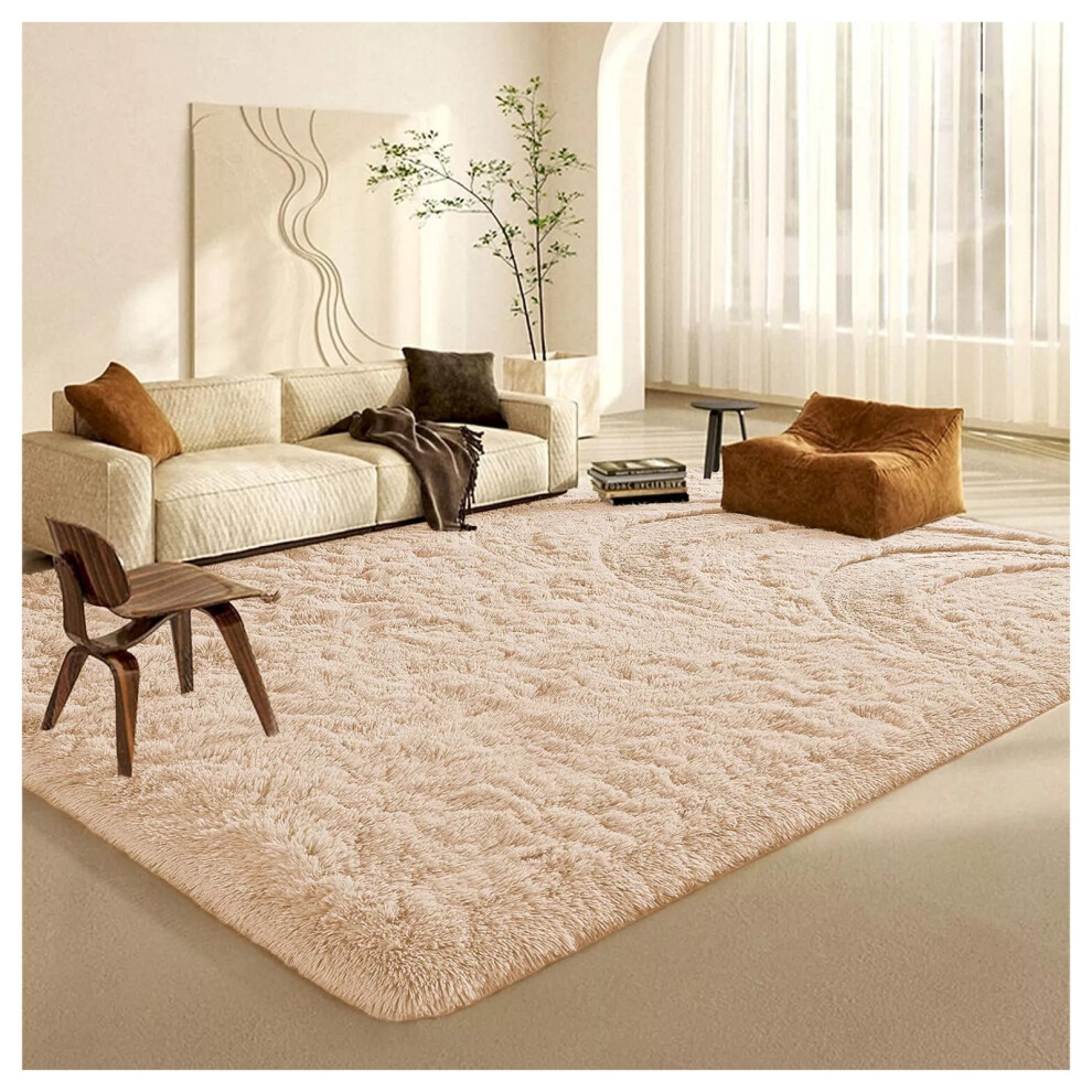 (200cm x 290cm (6ft 7" x 9ft 6")- Shaggy Beige Extra Large Rug) Non Slip Beige Rugs Fluffy Shaggy Rug Carpets Mats