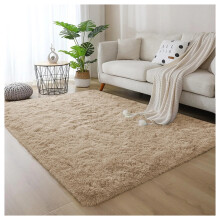 (160cm x 230cm (5ft 3" x 7ft 6")- Shaggy Beige Large Rug) Non Slip Beige Rugs Fluffy Shaggy Rug Carpets Mats