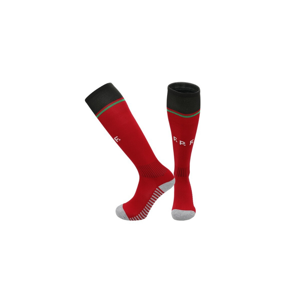 (Portugal Home, Kids(EU 30-36)) 2024 Football Training Activewear Socks Non-slip Knee High Grip Soccer Socks for Kids Teens