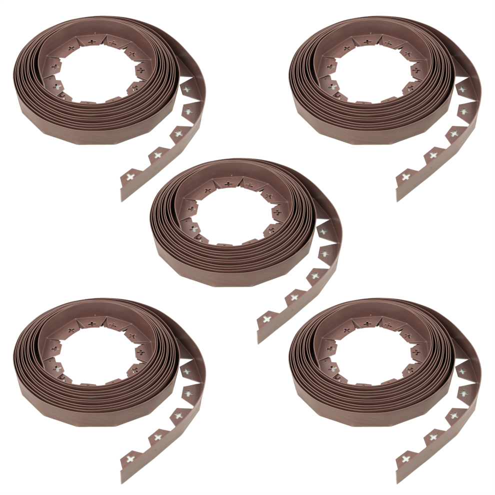 (5 Pack - 50m) KCT 10-50 Metre Brown Flexible Plastic Lawn Edging Grass Border with Pegs Garden Edger Heavy Duty Flower Bed