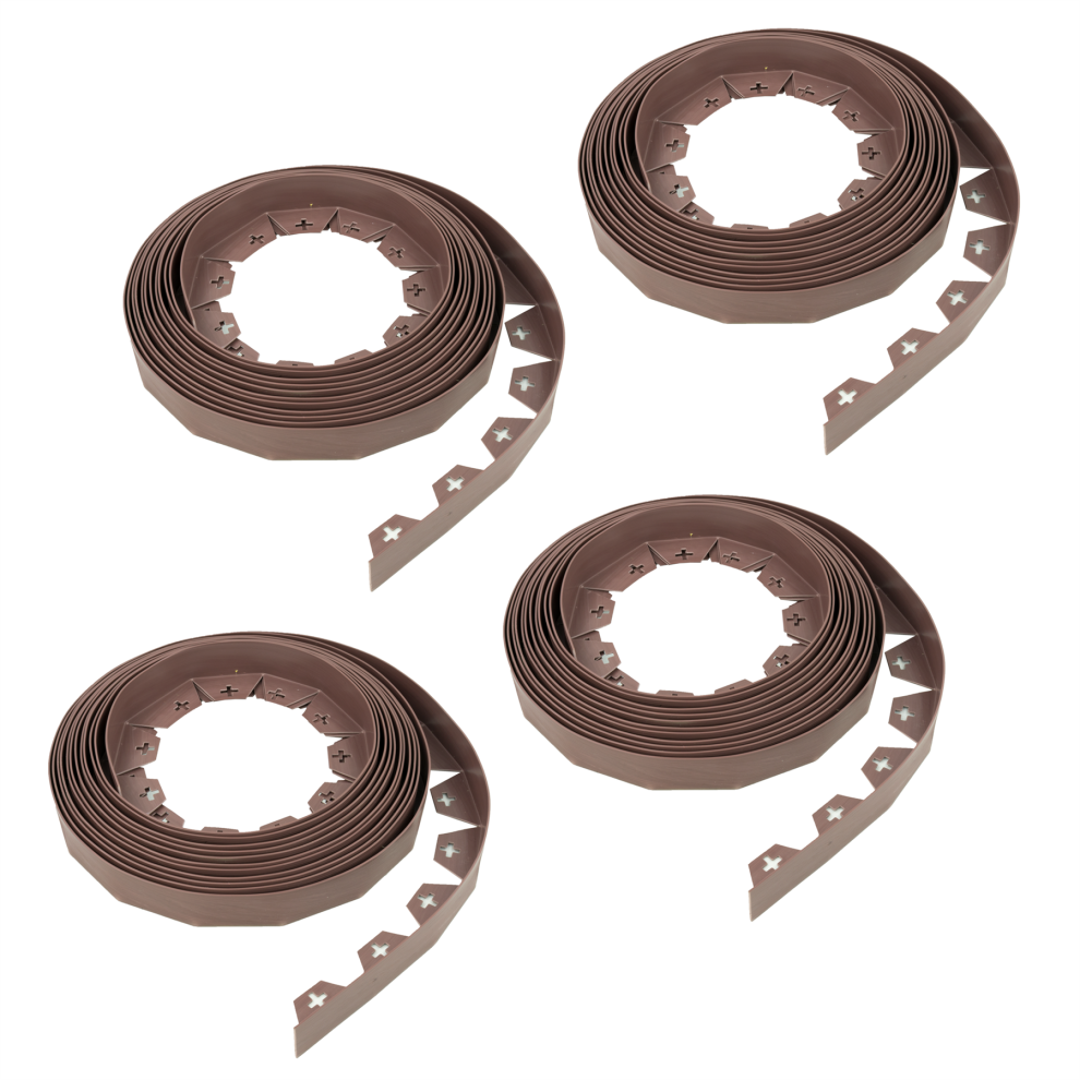 (4 Pack - 40M) Kct 10-50 Metre Brown Flexible Plastic Lawn Edging Grass Border With Pegs Garden Edger Heavy Duty Flower Bed 5060855637528