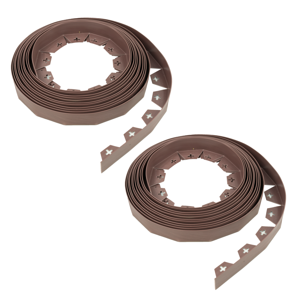 (2 Pack - 20m) KCT 10-50 Metre Brown Flexible Plastic Lawn Edging Grass Border with Pegs Garden Edger Heavy Duty Flower Bed