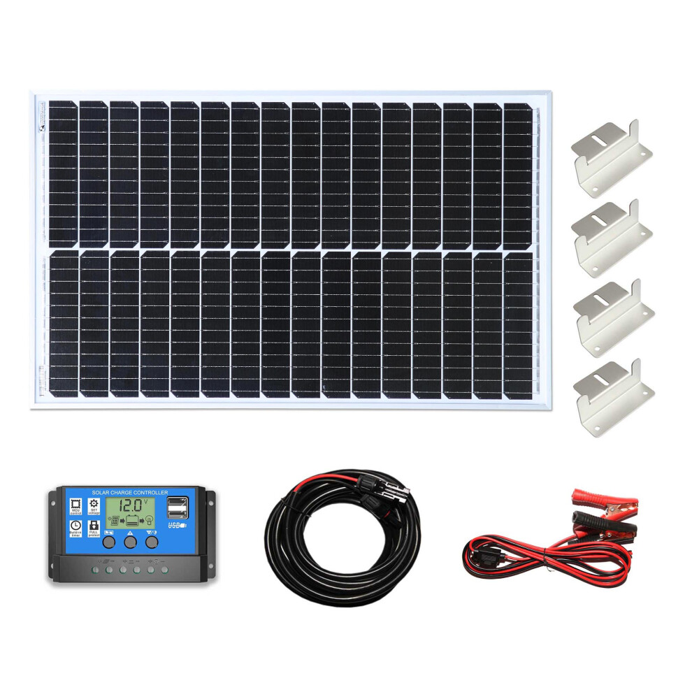 (50w Mono PWM Kit 12v) Lowenergie Mono Solar Panel Battery Charging Kit with Charger Controller & Mounting Bracket Set. For Caravans, Motorhomes, Boats