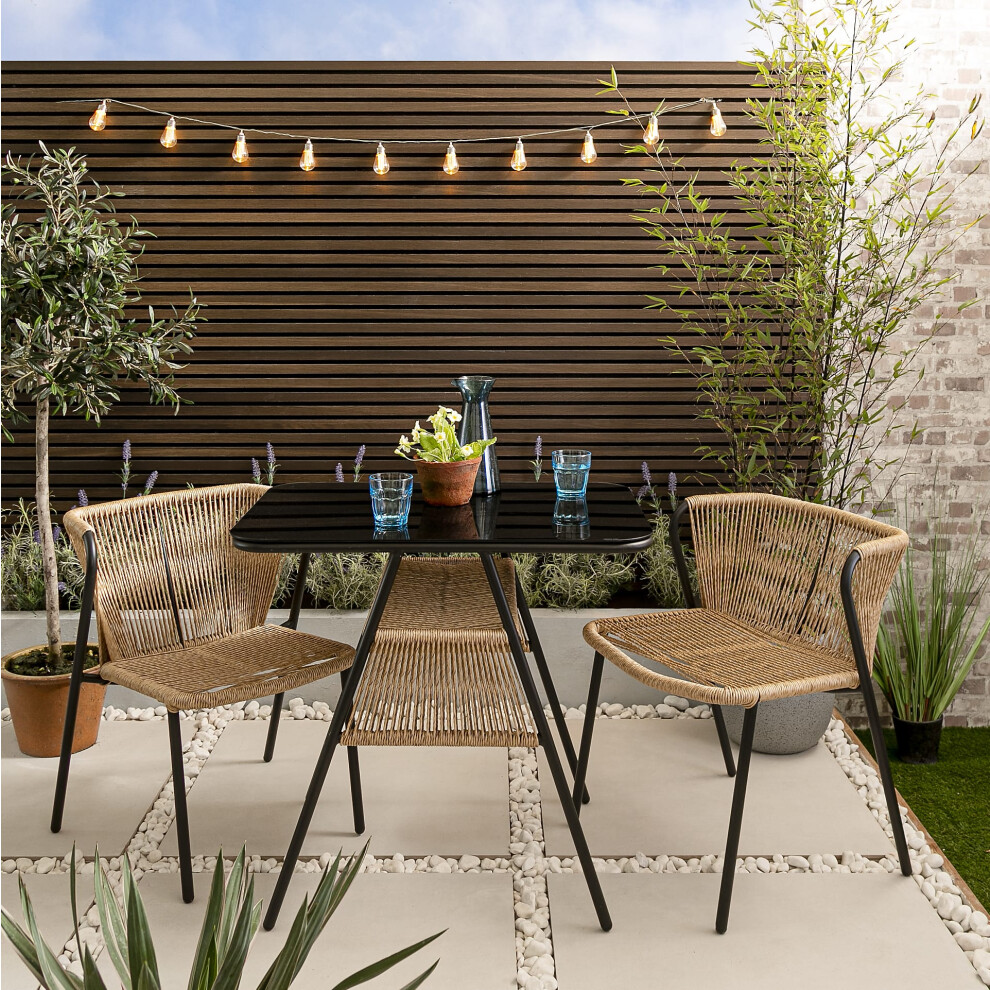 Kaia Garden Bistro Table & 2 Chairs in Black & Rattan