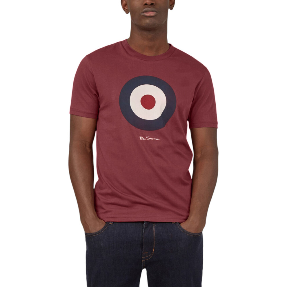 (Burgundy and Navy, S) BEN SHERMAN Mens T Shirt Target Logo Summer Cotton