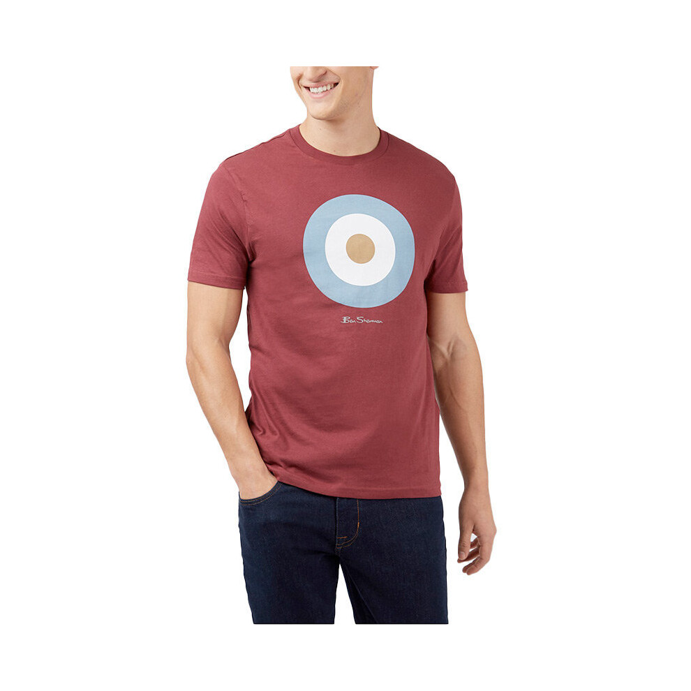 (Burgundy and Sky Blue, XS) BEN SHERMAN Mens T Shirt Target Logo Summer Cotton