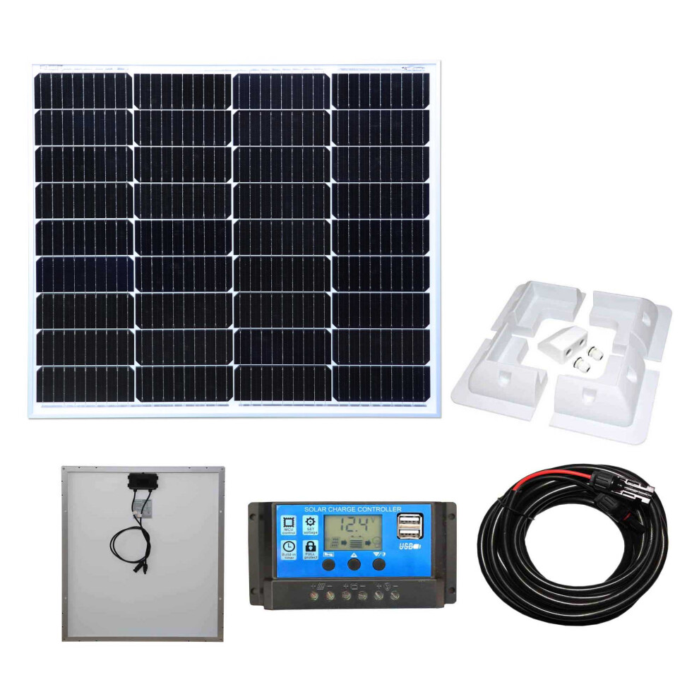 80w Mono Solar Panel Battery Charging Kit, Controller & Mounting Bracket Set K2