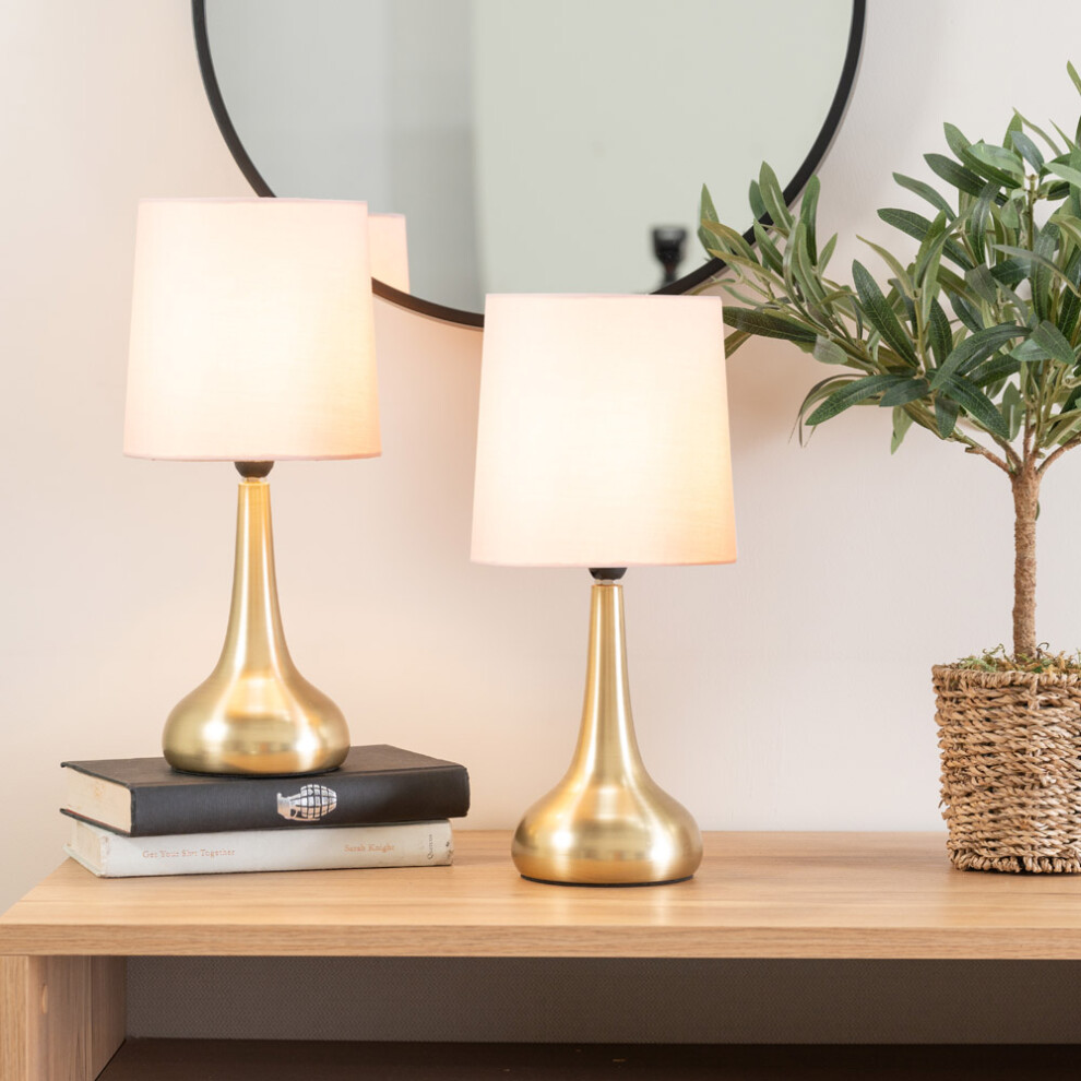 ValueLights Teardrop Pair Blush Shade Gold Touch Table Lamps