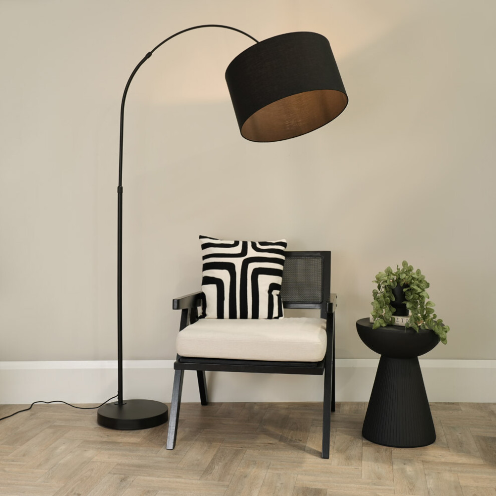 ValueLights Louis Black Arched Curved Floor Lamp with Black Shade