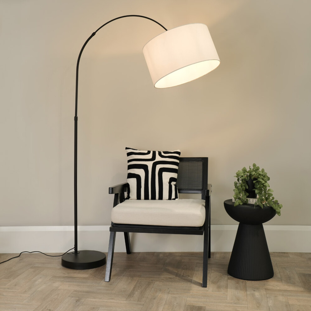 ValueLights Louis Black Arched Curved Floor Lamp With White Shade