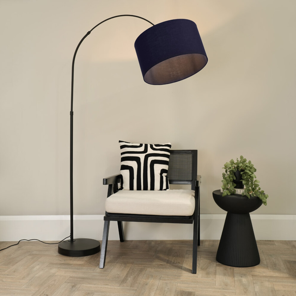 ValueLights Louis Black Arched Curved Floor Lamp with Navy Blue Shade