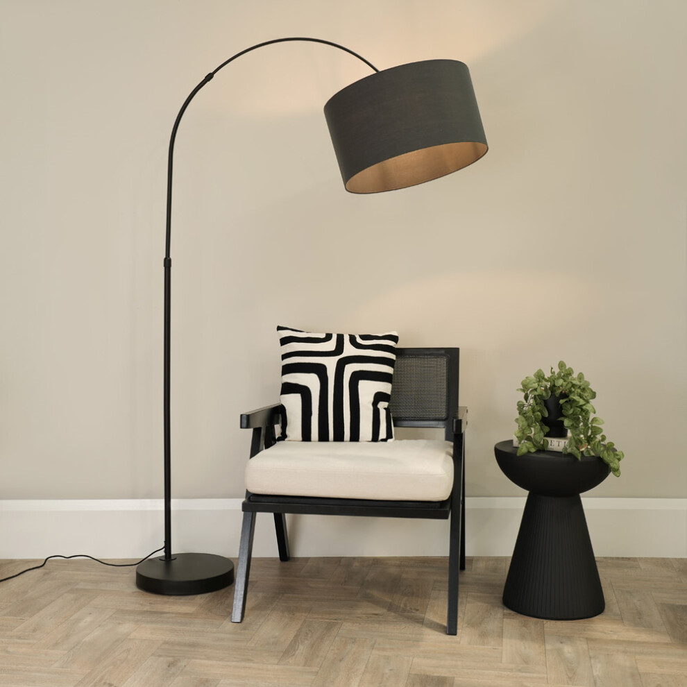 ValueLights Louis Black Arched Curved Floor Lamp with Charcoal Shade