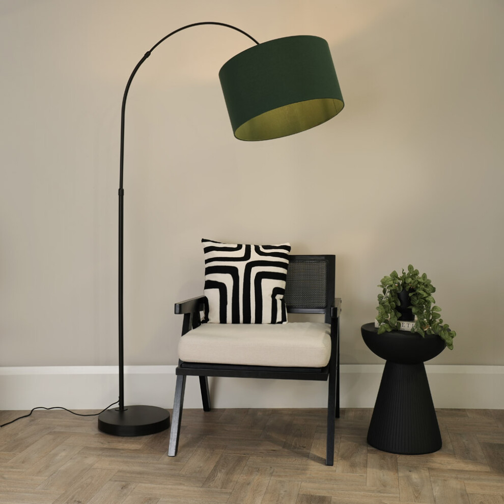 ValueLights Louis Black Arched Curved Floor Lamp with Green Shade