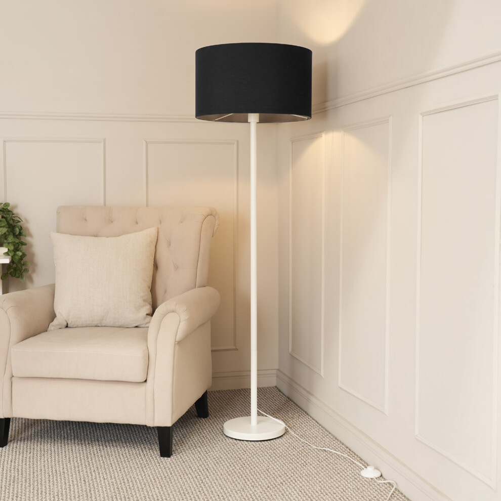 ValueLights Charlie White Stem Floor Lamp with Black Drum Lamp Shade