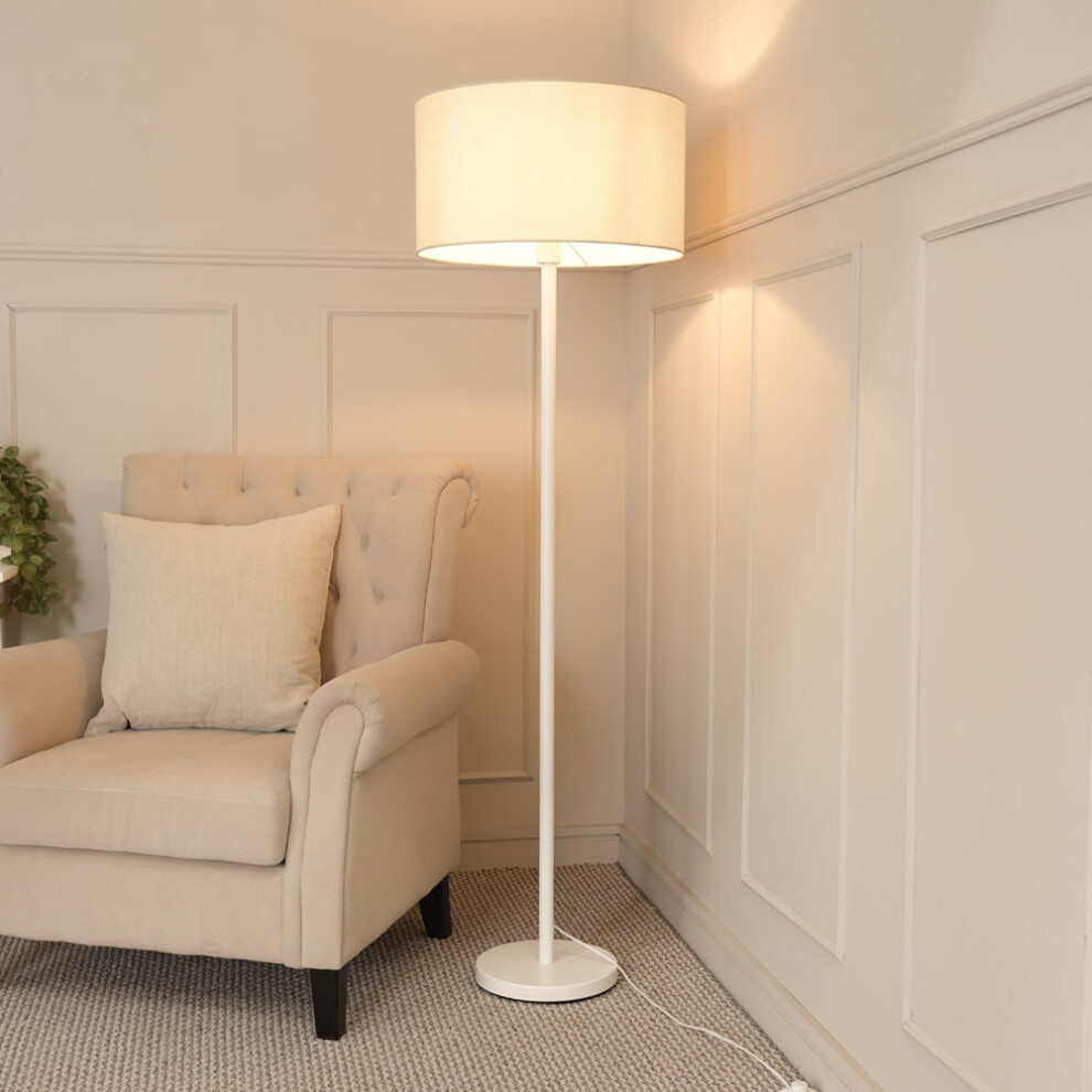 ValueLights Charlie White Stem Floor Lamp with White Drum Lamp Shade