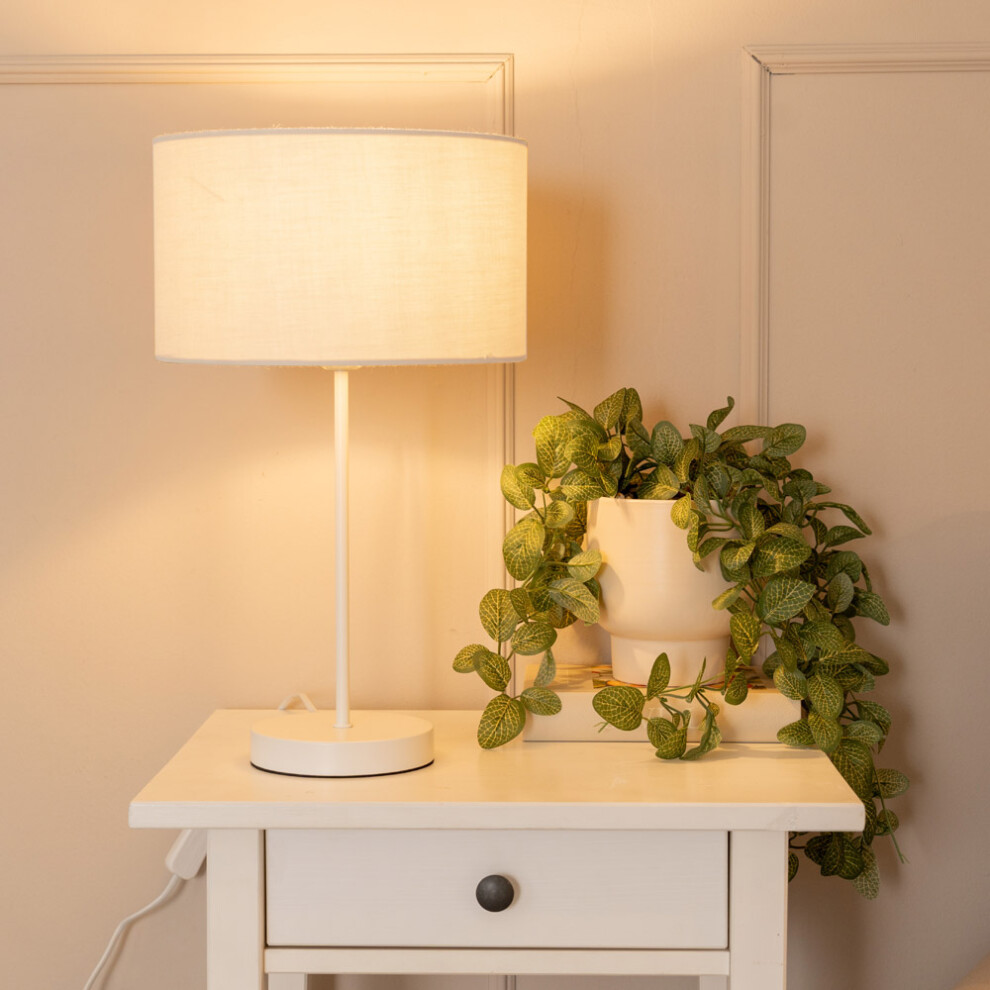 ValueLights Charlie White Stem Table Lamp with White Drum Lamp Shade