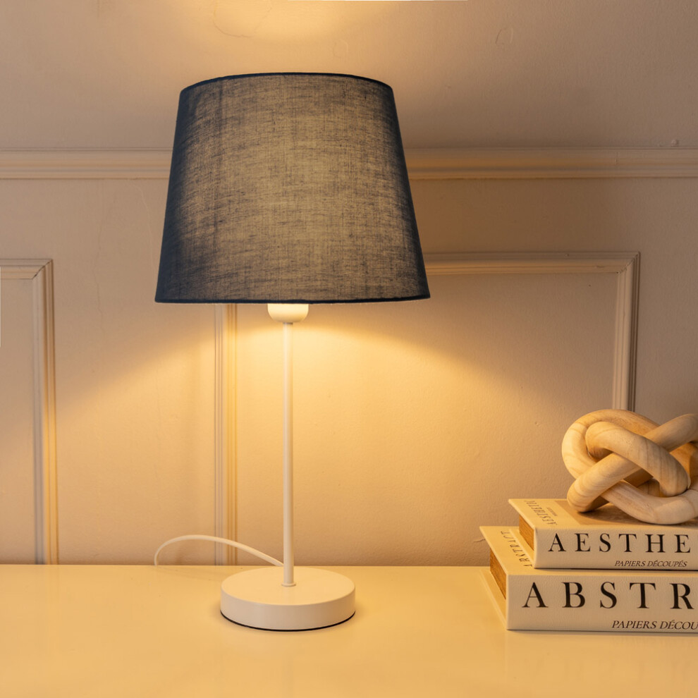 ValueLights Charlie White Stem Table Lamp and Black Tapered Lamp Shade