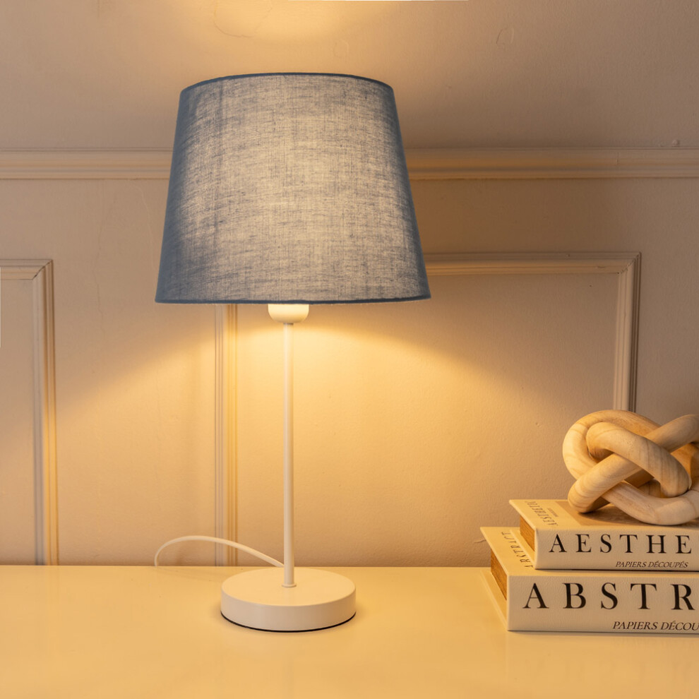 ValueLights Charlie White Stem Table Lamp with Grey Tapered Lamp Shade