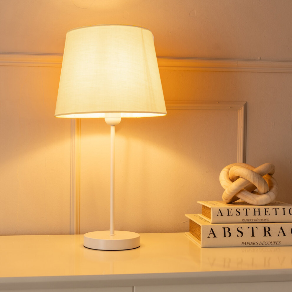 ValueLights Charlie White Stem Table Lamp and Beige Tapered Lamp Shade