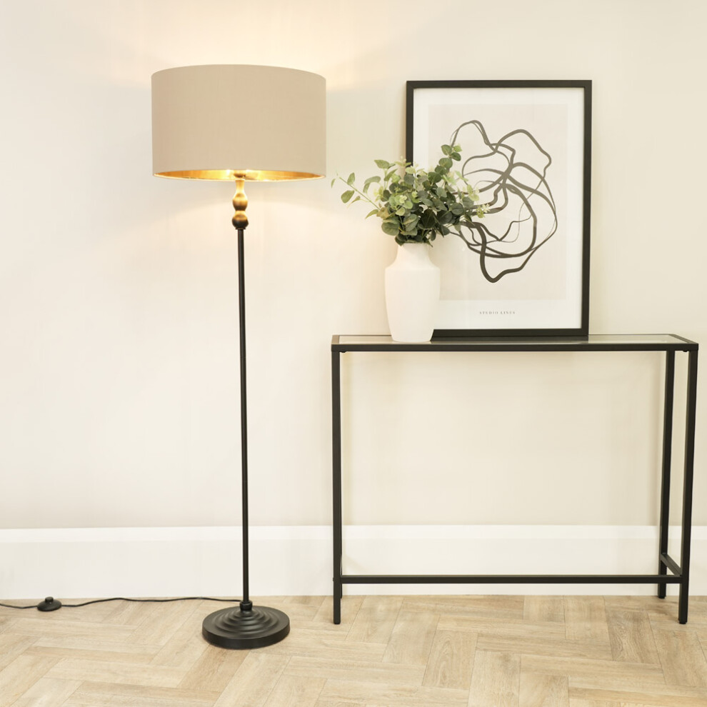 ValueLights Maggie Beige & Gold Shade Black Candlestick Floor Lamp